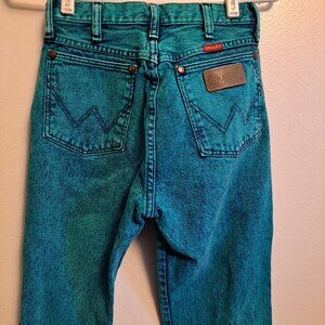 Vintage 1980s Wrangler High-Waisted Teal Acid-Wash Denim Jeans